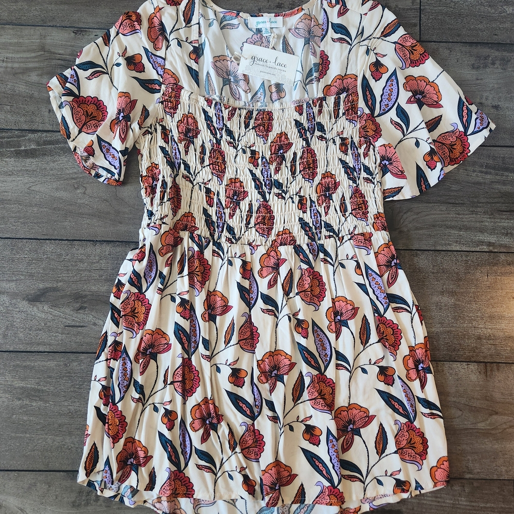 Grace & Lace Floral Smocked Tunic
